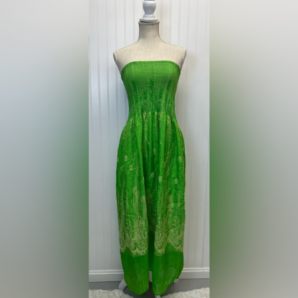 Lapis Roched Bodice Bohemian Print Strapless‎ Maxi Dress